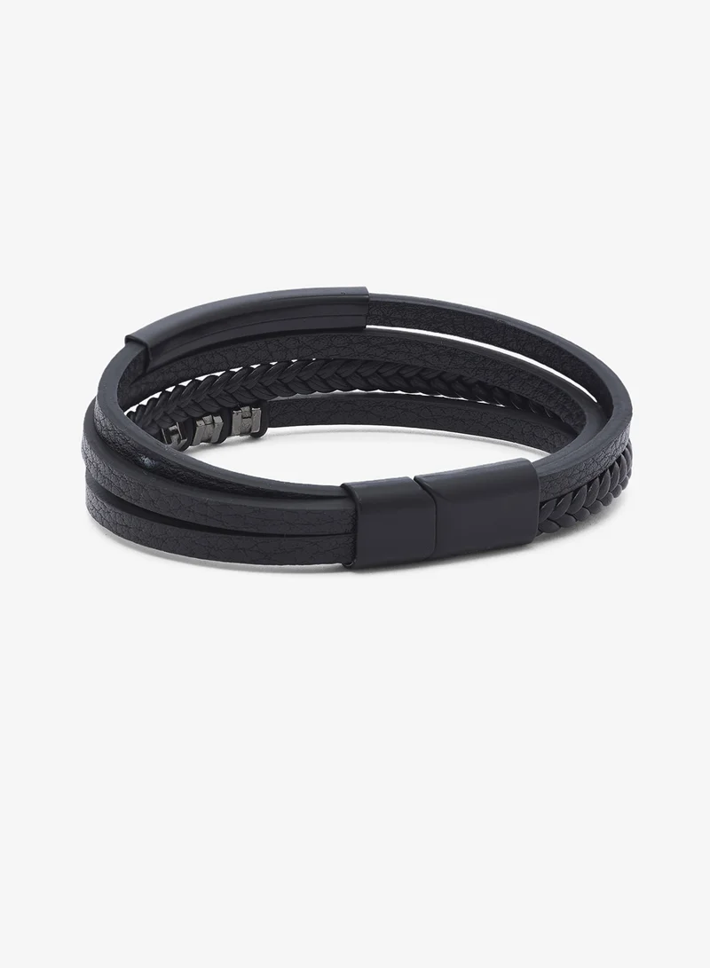 Seventy Five Leather And Stainless Steel Bracelet